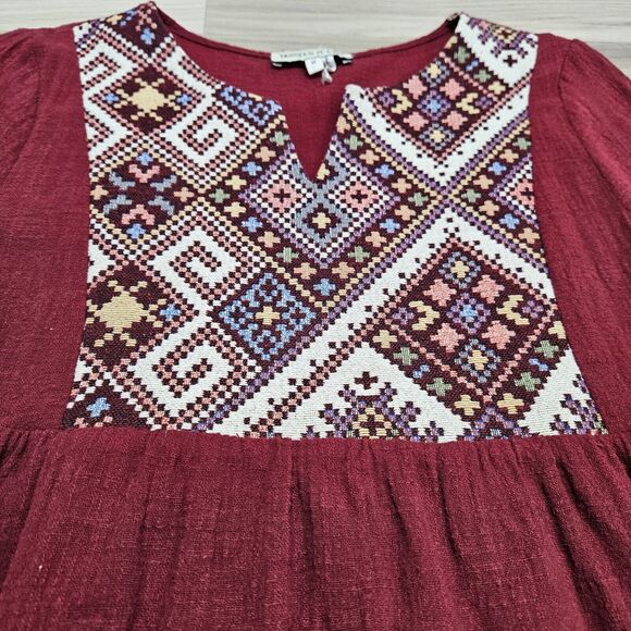 TASSEL N LACE Red Southwestern Tribal Embroidered Cotton Blouse Size Medium - Picture 2 of 7